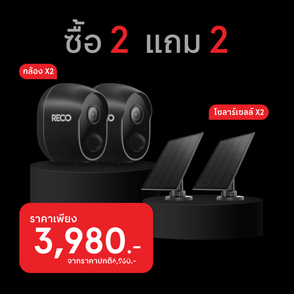 โปรโมชัน ซื้อ reco smart wifi 2 ตัว แถม solar panel 2 ชิ้น เพียง 3,980 บาท จากปกติ 6,960 บาท